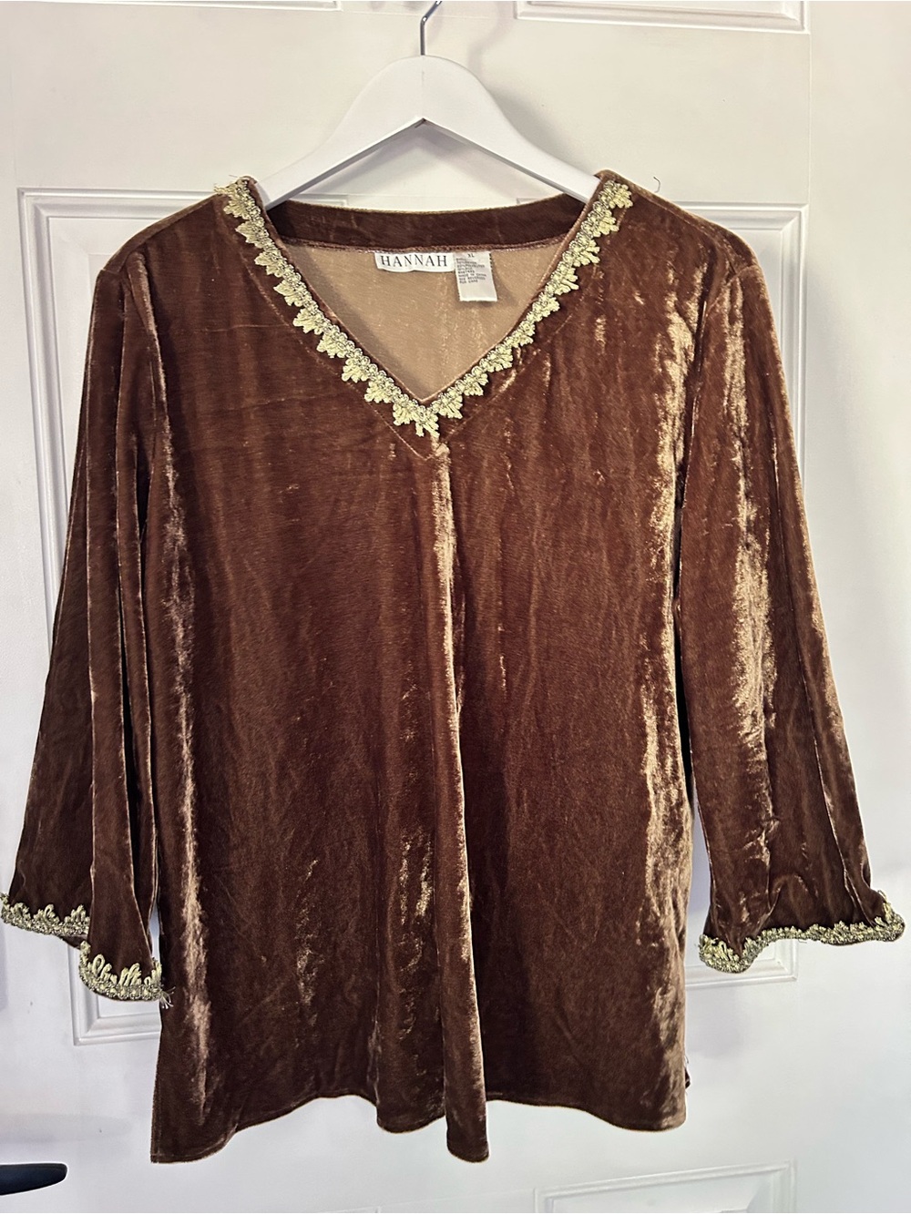 Hannah Brown Velvet V-Neck Tunic with Gold Trim